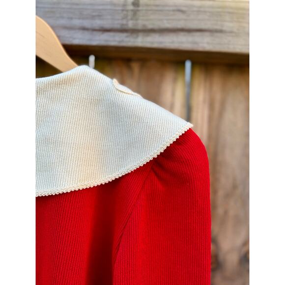 Reworked Vintage Red Cardigan with Lace Collar - Grandmillenial - Holiday - Picture 9 of 10